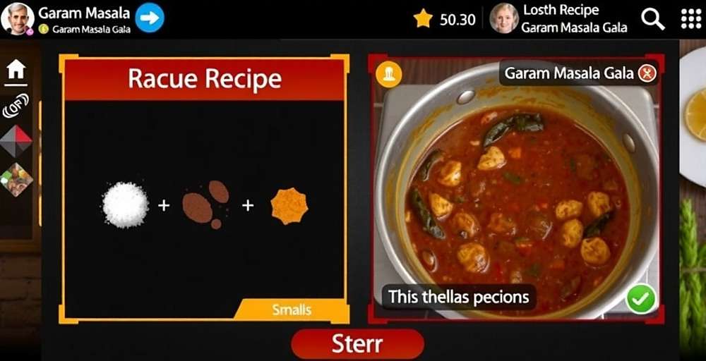 Garam Masala Gala Recipe Preparation Garam Masala Gala gameplay showing recipe preparation interface with spices and cooking steps