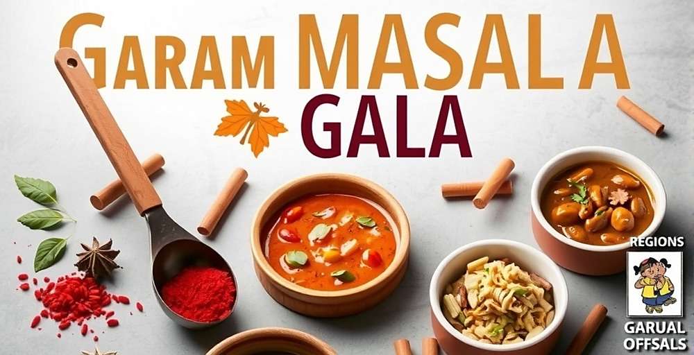 Garam Masala Gala Official Cover Garam Masala Gala game cover featuring Indian spices, cooking utensils and regional dishes
